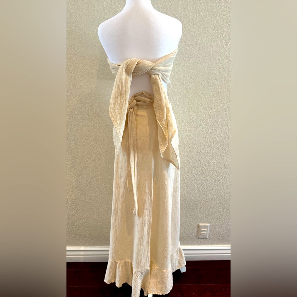 Paralia Mykonos Wrap Skirt & Scarf Top Set – Size Small  in Crudo/Cream - Picture 5 of 14